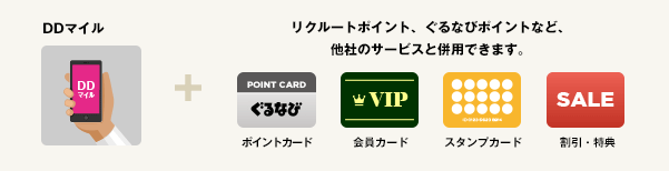 DDマイル リクルートポイント、ぐるなびポイントなど、他社のサービスと併用できます。